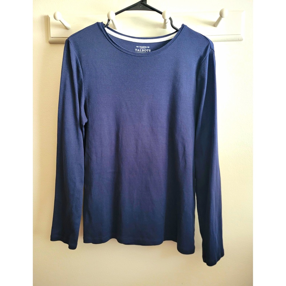 Talbots Women's L Navy Pima Cotton L/S Knit Top Crew Neck Basic Classic Capsule